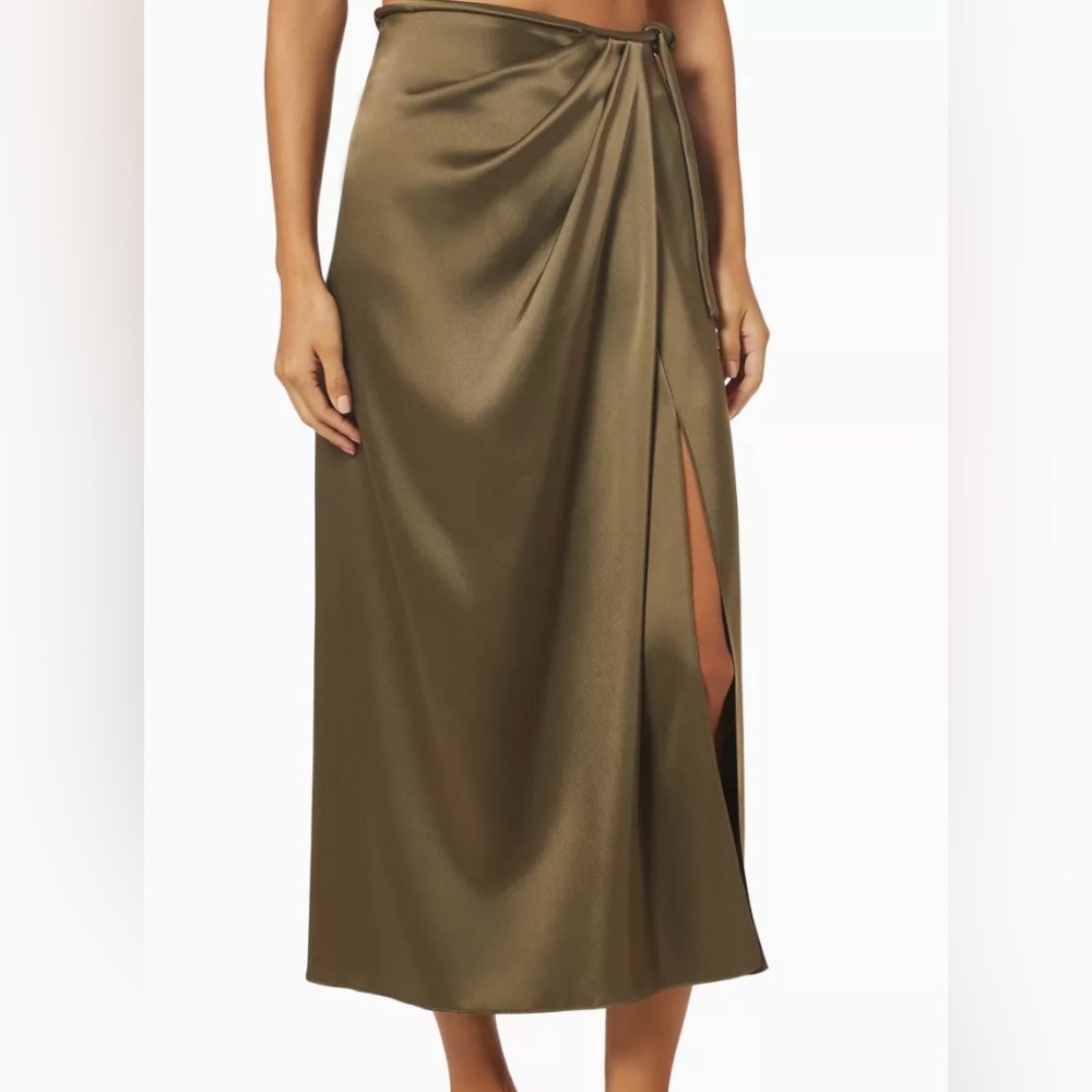 Nanushka Olive Satin Midi Skirt